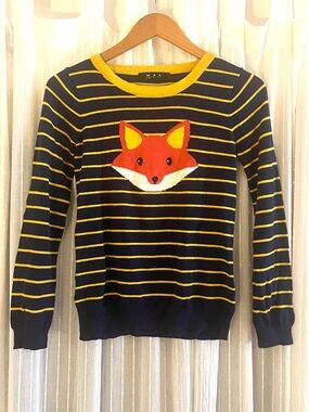 MAK Navy & Yellow Striped Fox-Front Sweater